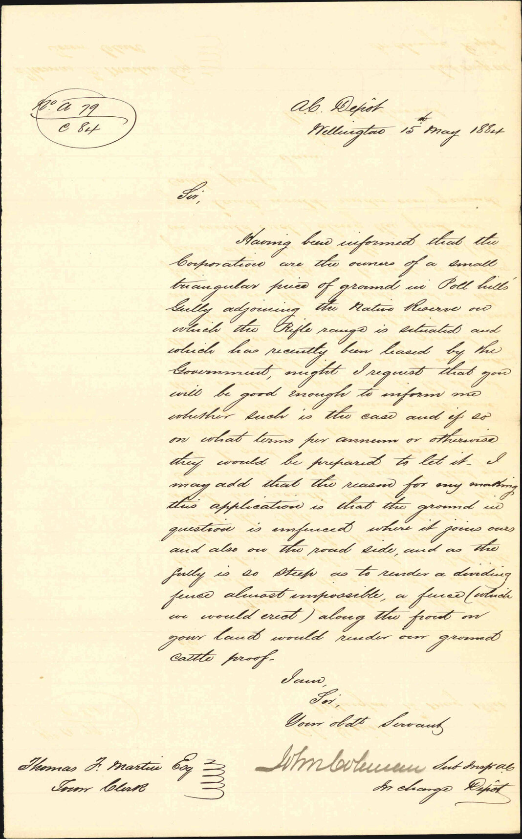 Asking to lease part of Reserve G [Polhill Gully] - Armed Constabulary
