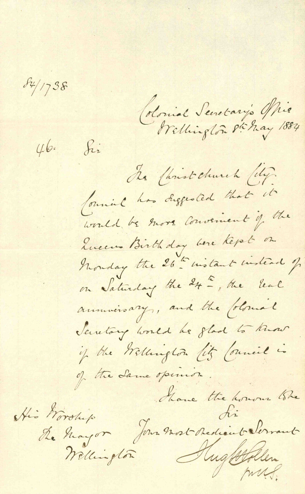 Holiday on Queens Birthday - Colonial Secretary