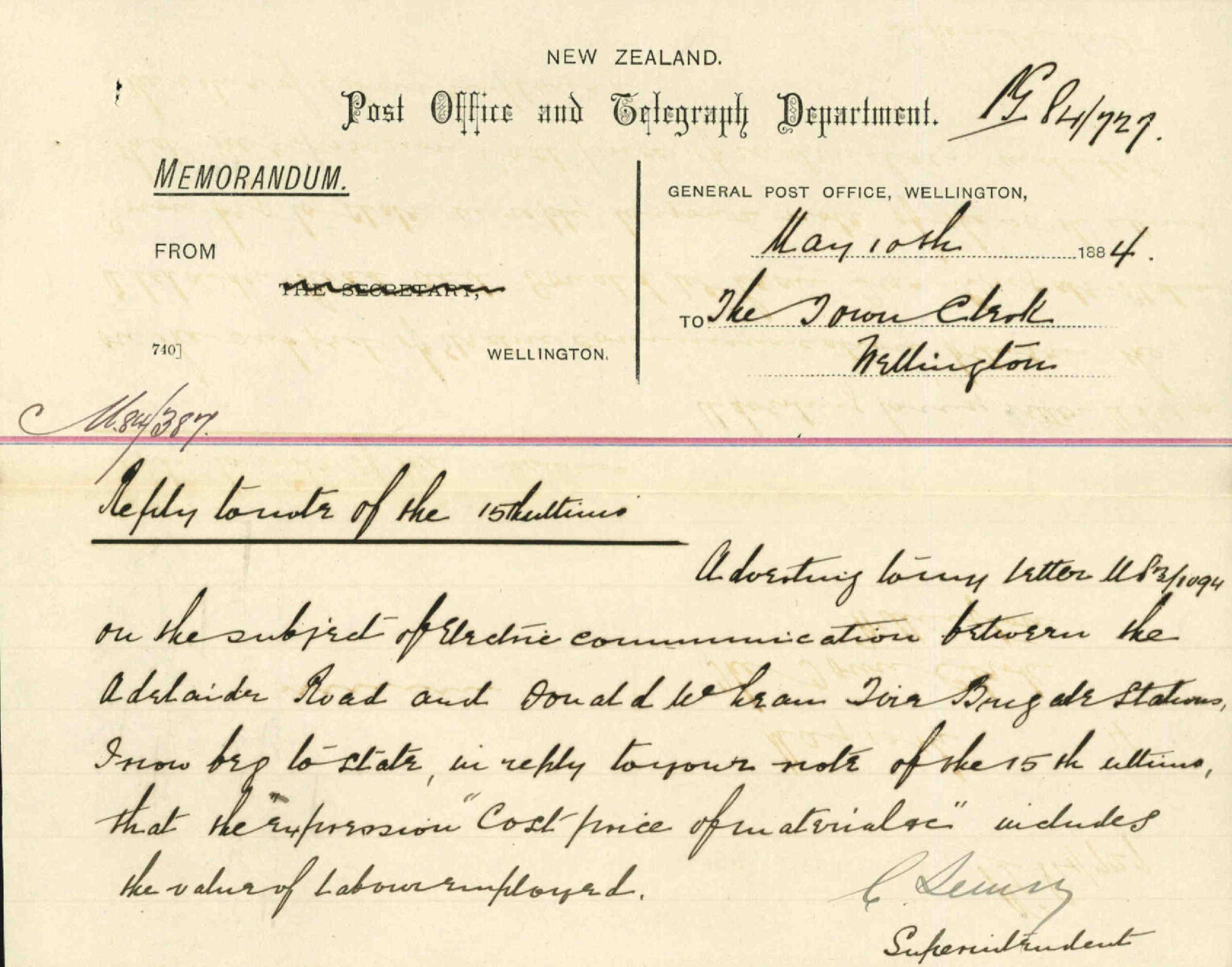 Account for putting in communication at Newtown [fire Brigade] - Post Office Department