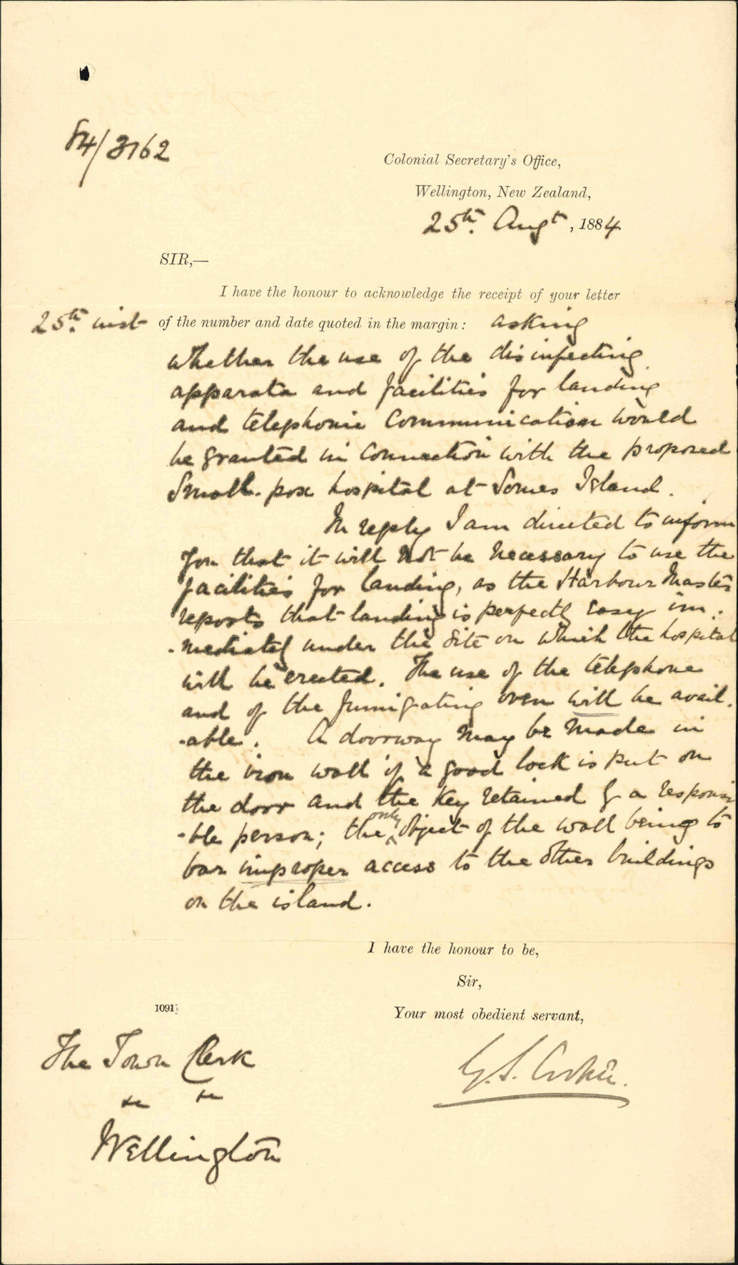 Further regarding Small Pox hospital - Colonial Secretary