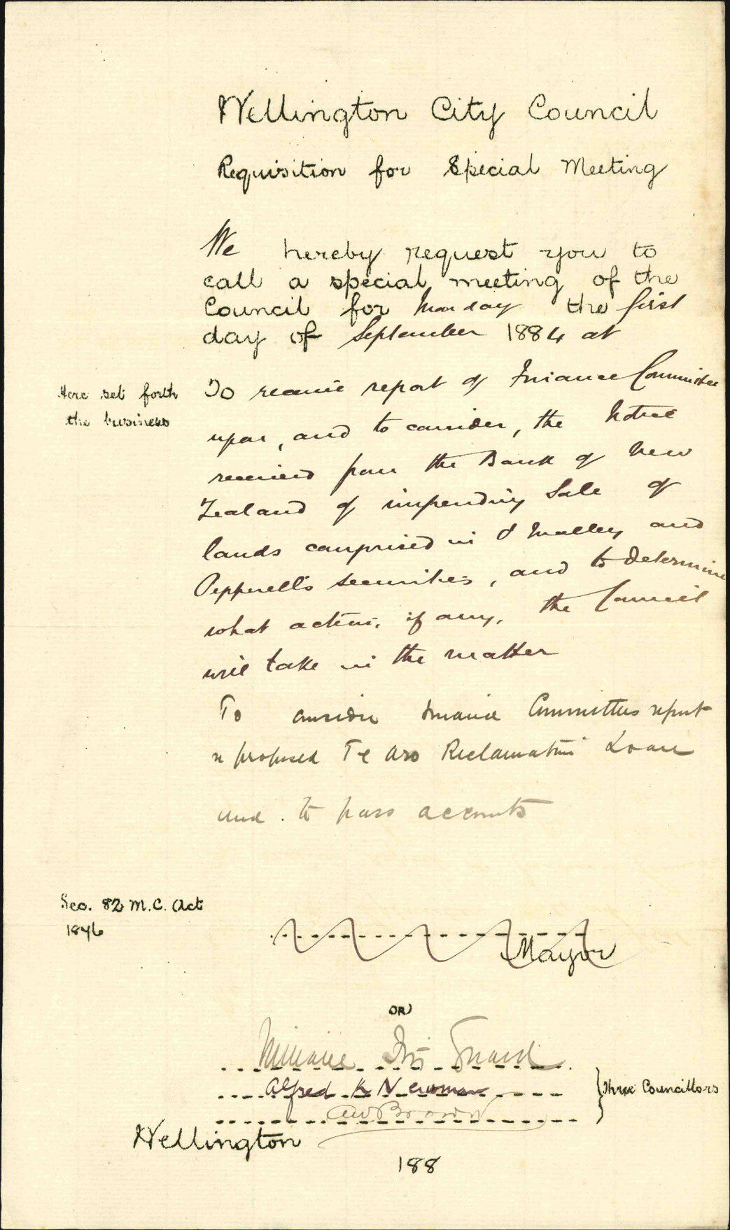 Requisition for special meeting on Sept 1st - Three Councillors [Guard, Newman, Brown]