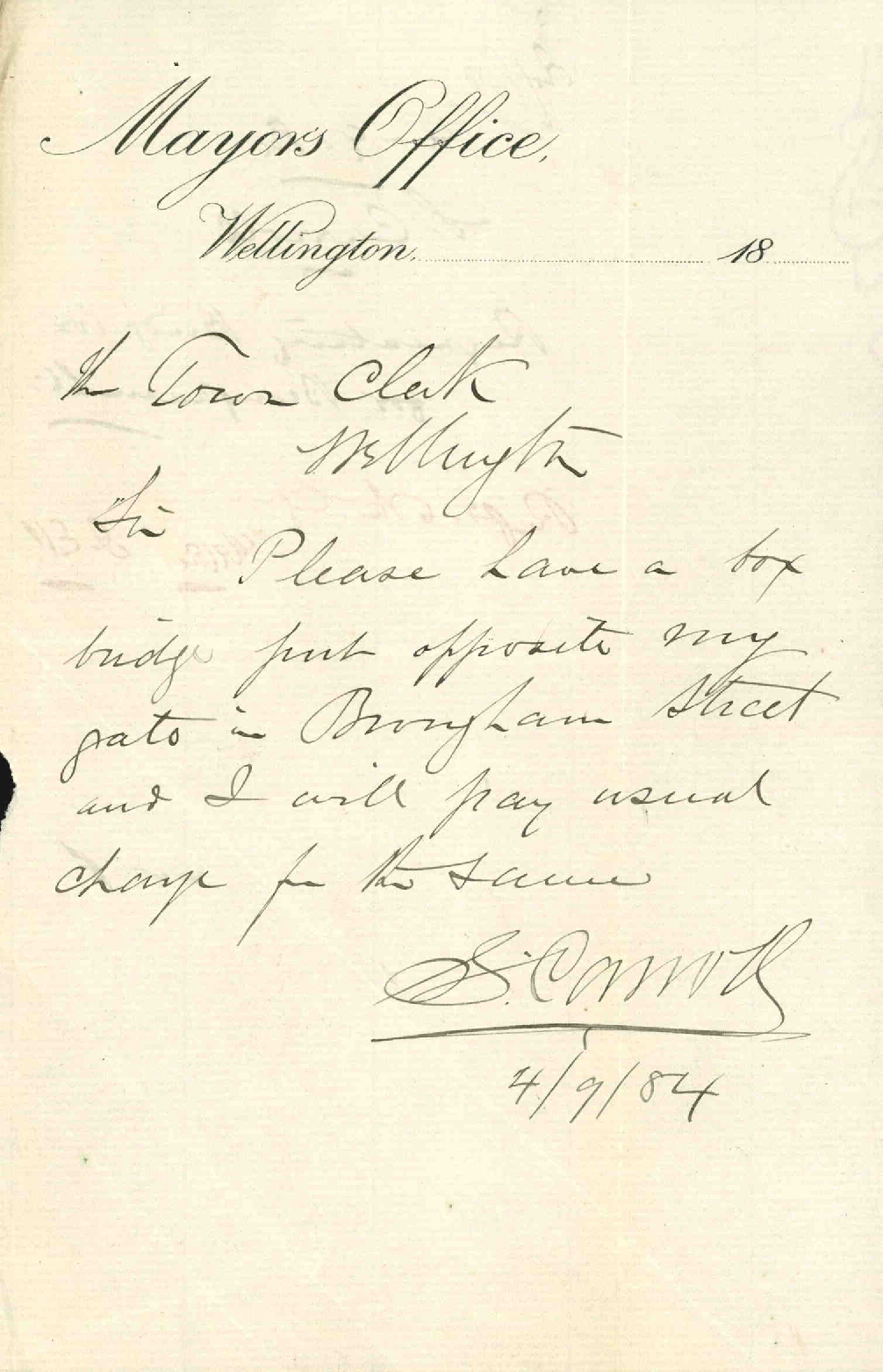 Requesting bridge box for Brougham Street - S Carroll