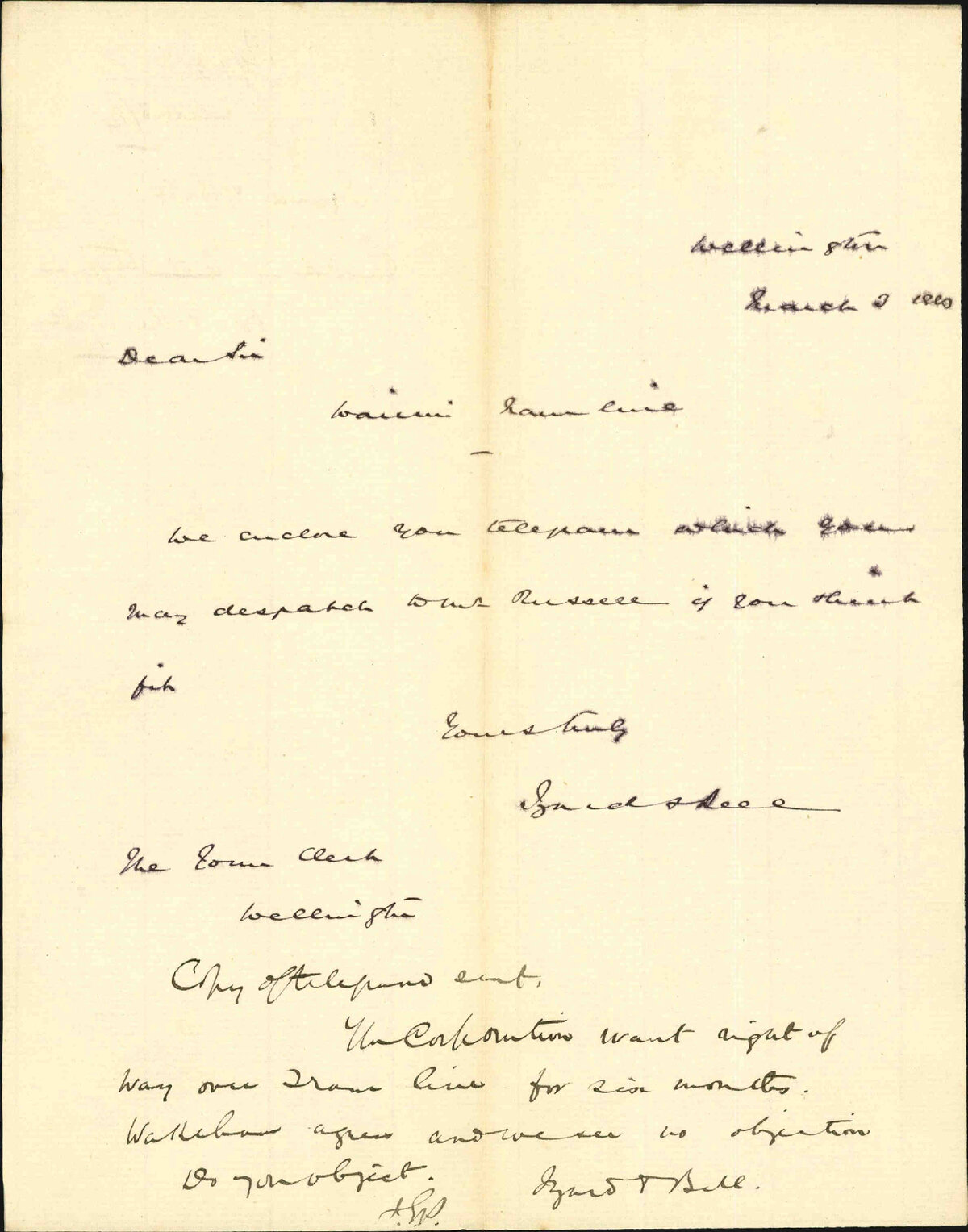 Enclosing telegram for W Russell - Izard and Bill