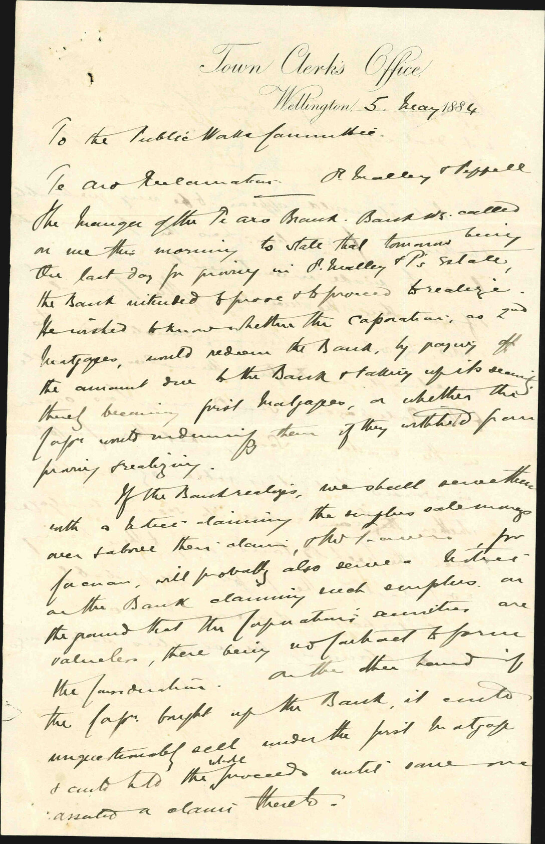 Te Aro Reclamation, offer of Bank of New Zealand as to securities - City Solicitor