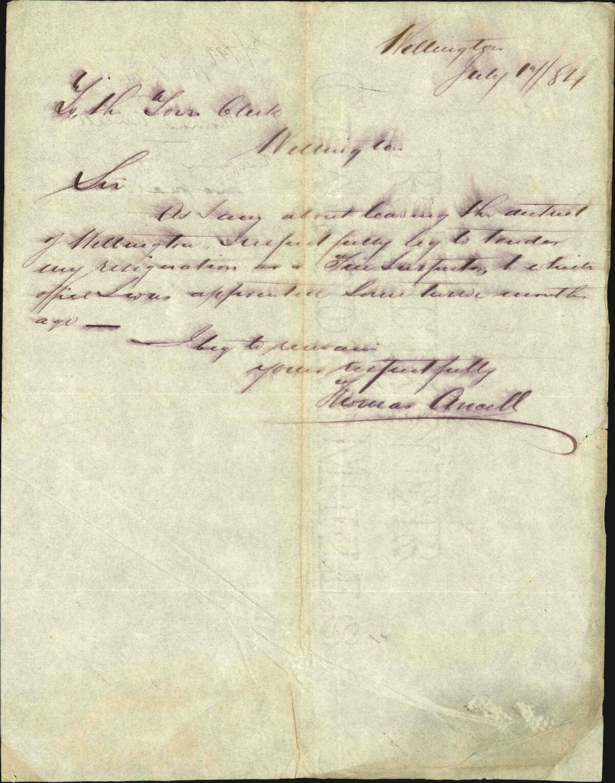 Resigning office of Fire Inspector - Thomas Ancell