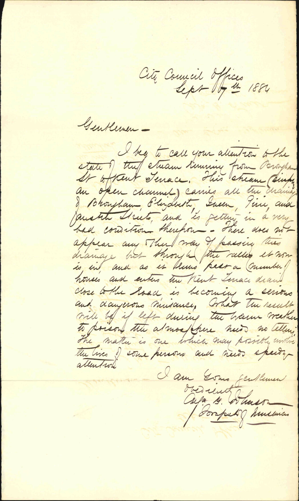 Drainage from Brougham Street and Kent Terrace - Inspector of Nuisances