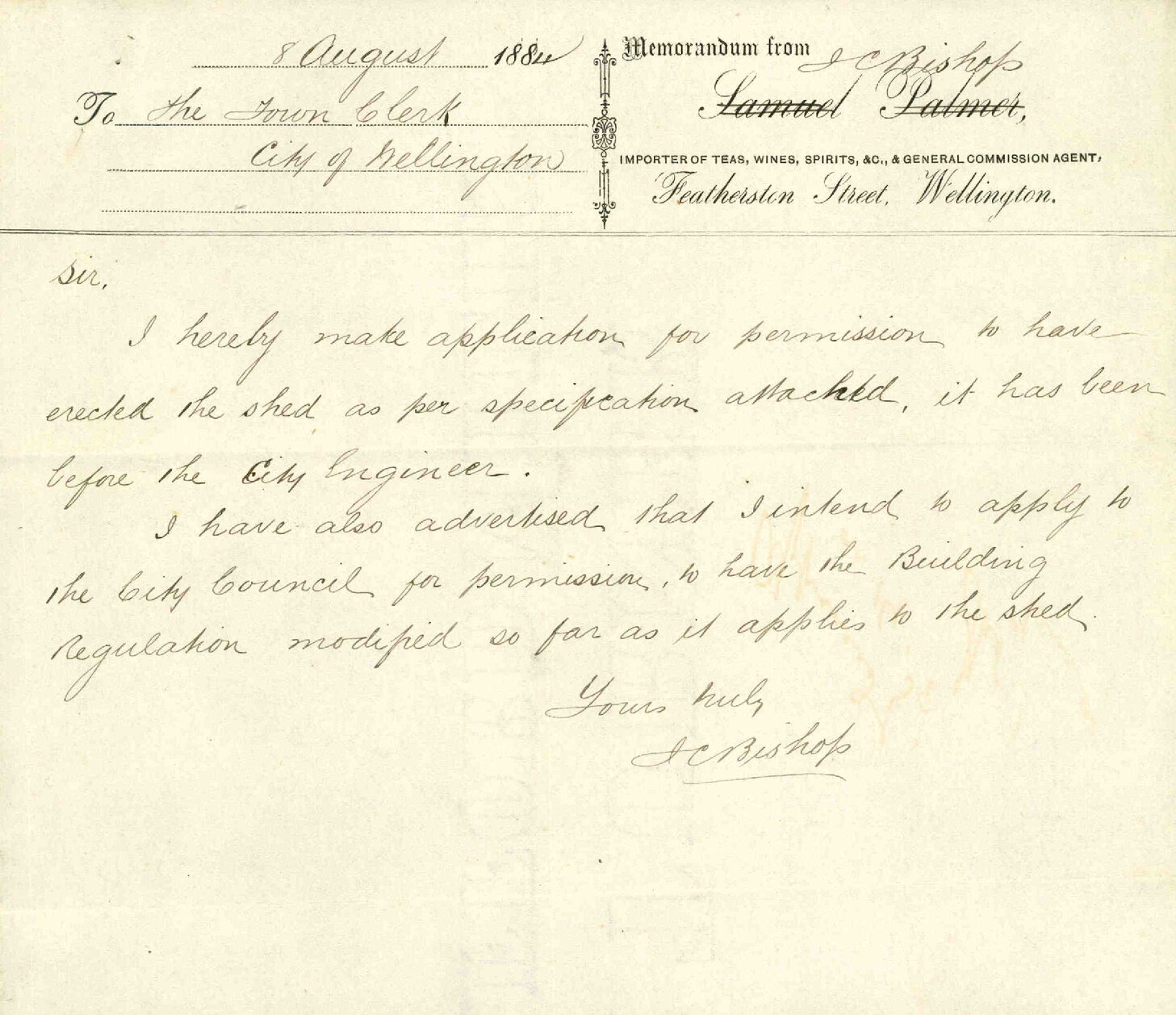 Application for relaxation of building regulation - J C Bishop