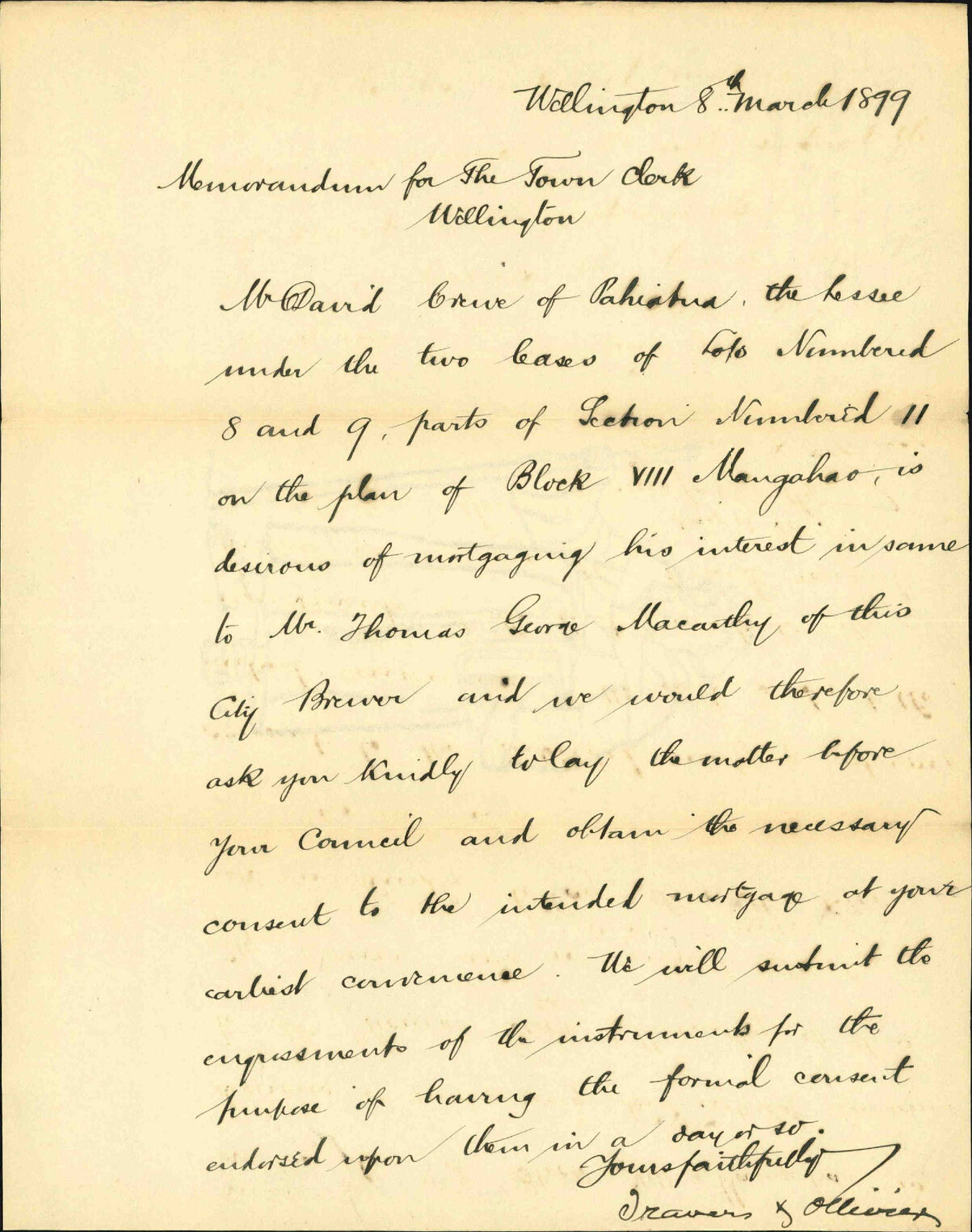Crewe's Pahiatua lease - Travers and Ollivier