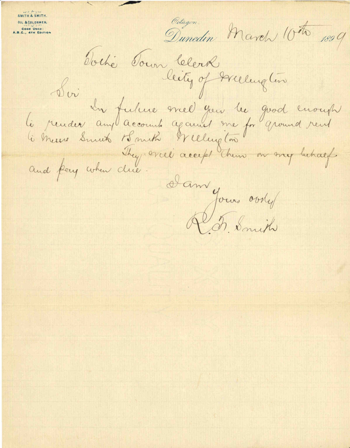 His account for rent - R F Smith