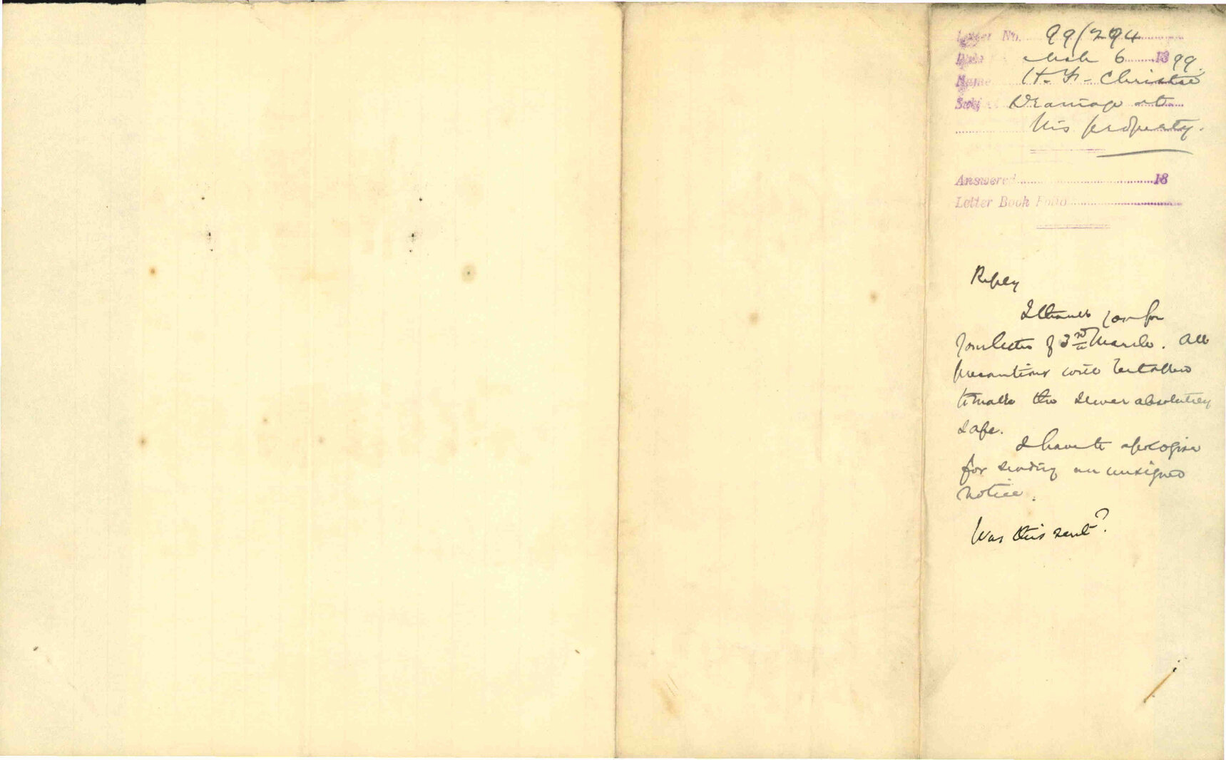 Drainage at his property - H F Christie