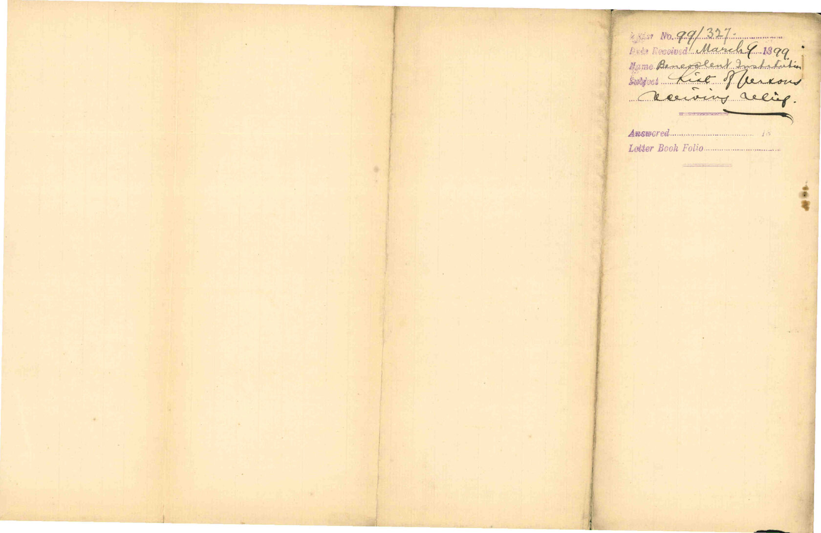List of persons receiving relief - Benevolent Institution