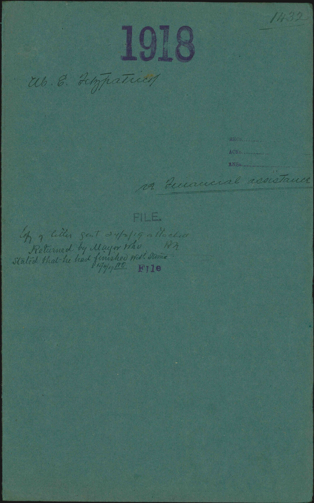 Re financial assistance - M E Fitzpatrick