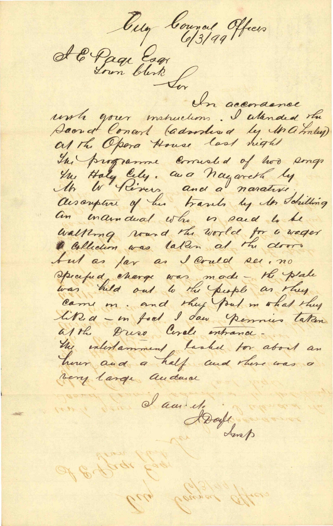 Concert at the Opera House on Sunday - Inspector of Nuisances