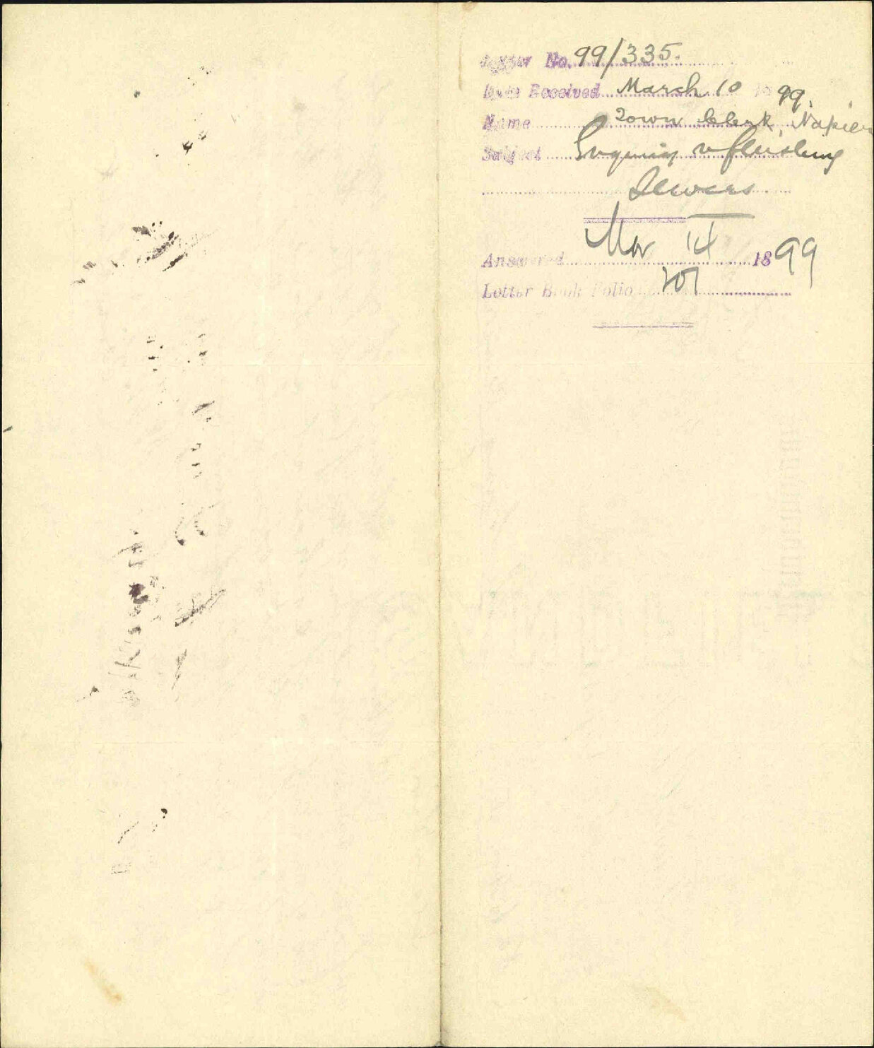 Enquiry regarding flushing sewer - Town Clerk, Napier