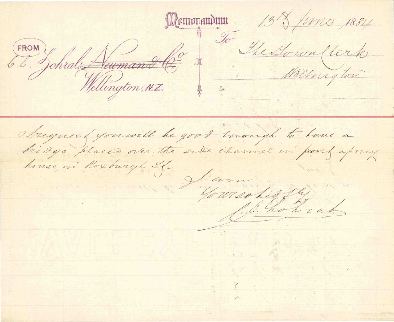 Application for bridge on Roxburgh Street - C E Zohrab
