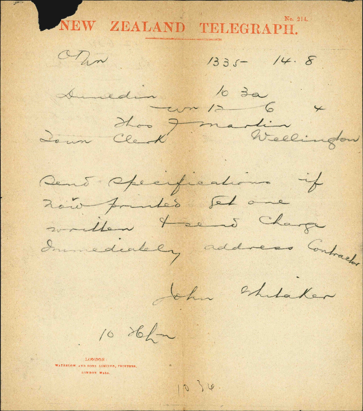 Asking for copy of Te Aro Reclamation specifications - John Whittaker