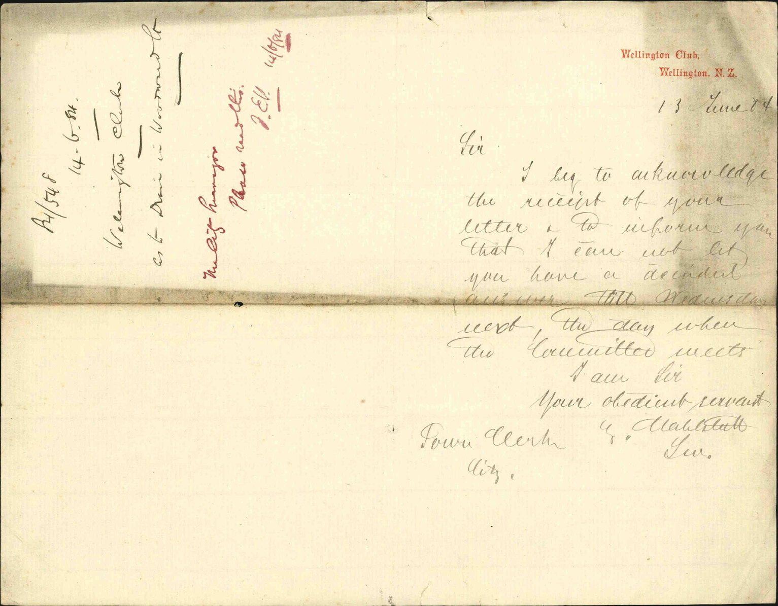 As to drain in Woodward Street - Wellington Club
