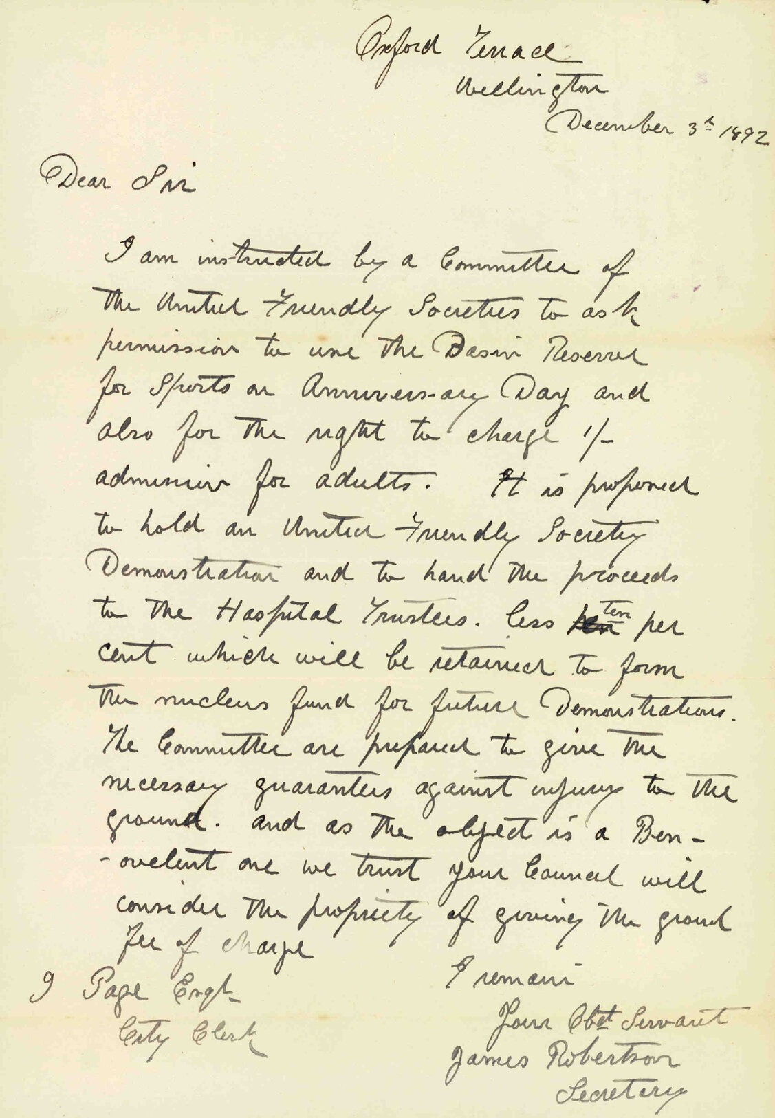 Asking use of Basin Reserve on Anniversary Day - United Friendly Societies