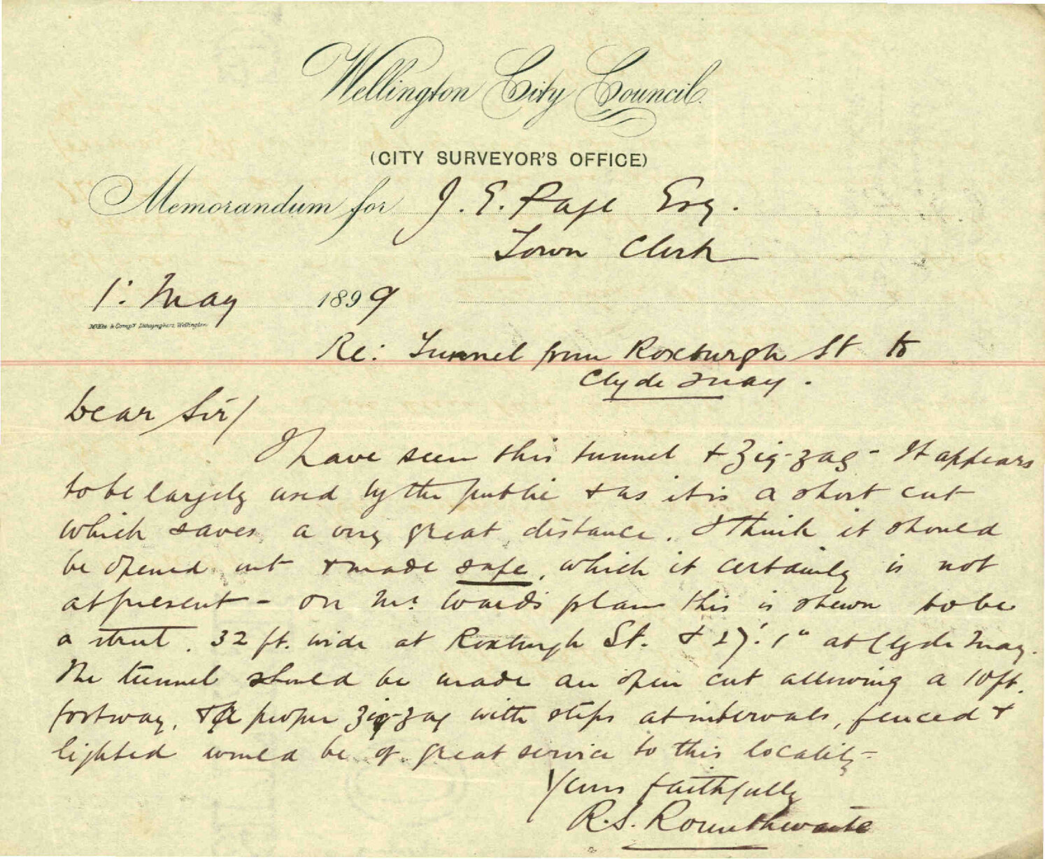 Report regarding tunnel at Roxburgh Street - City Engineer