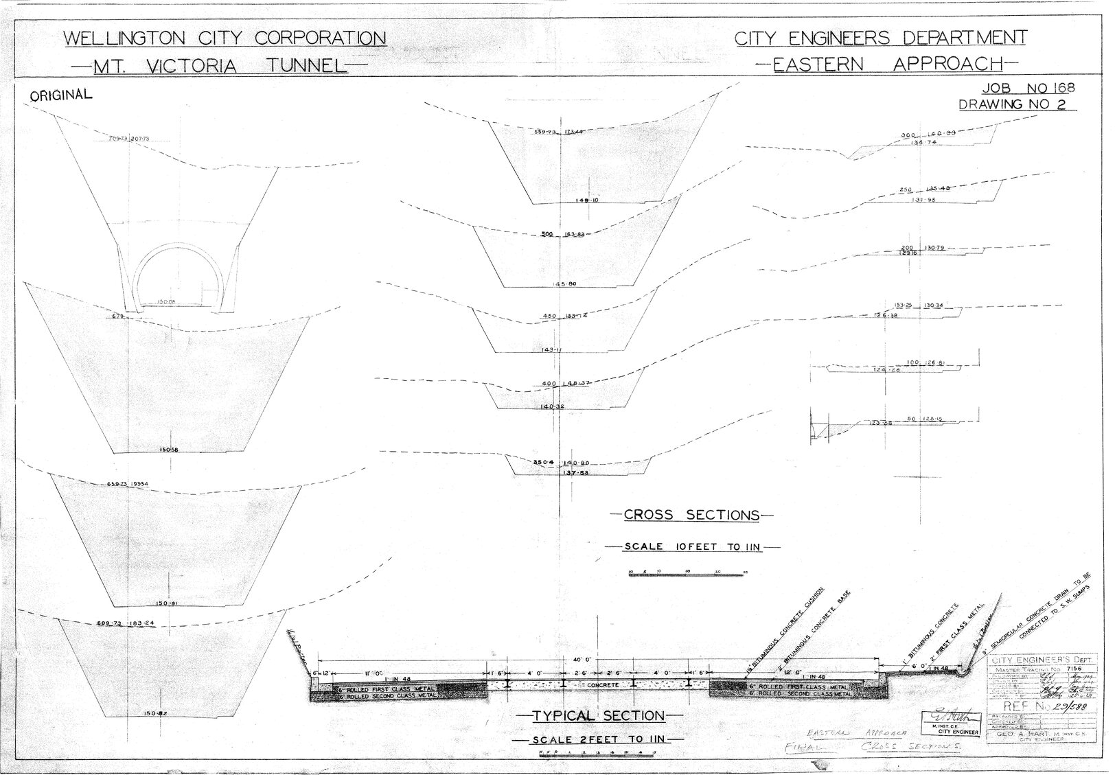 Mount Victoria Tunnel, Job 168 sheet 2, eastern approach, cross sections