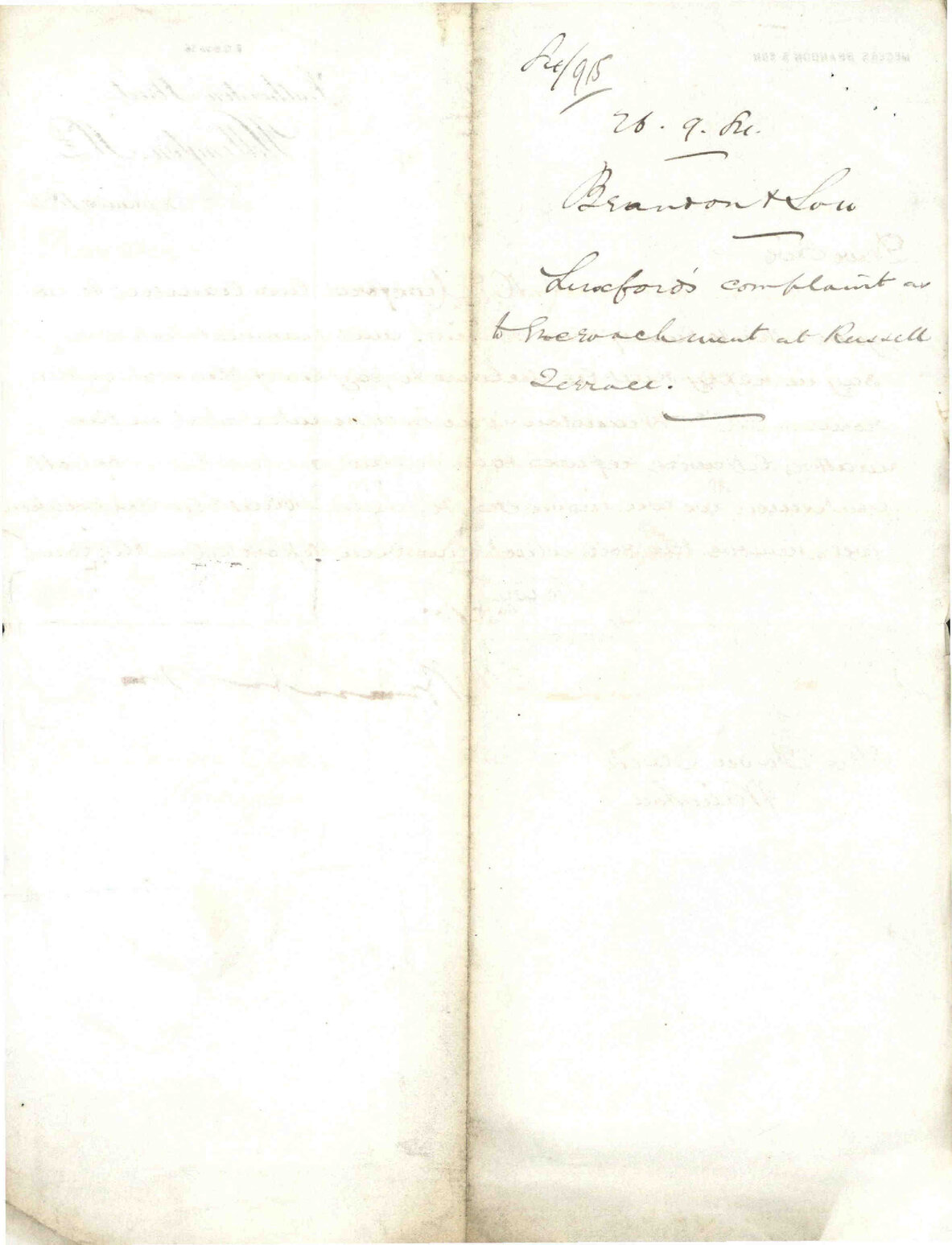 Luxford's complaint as to encroachment at Russell Terrace - Brandon &amp; Son