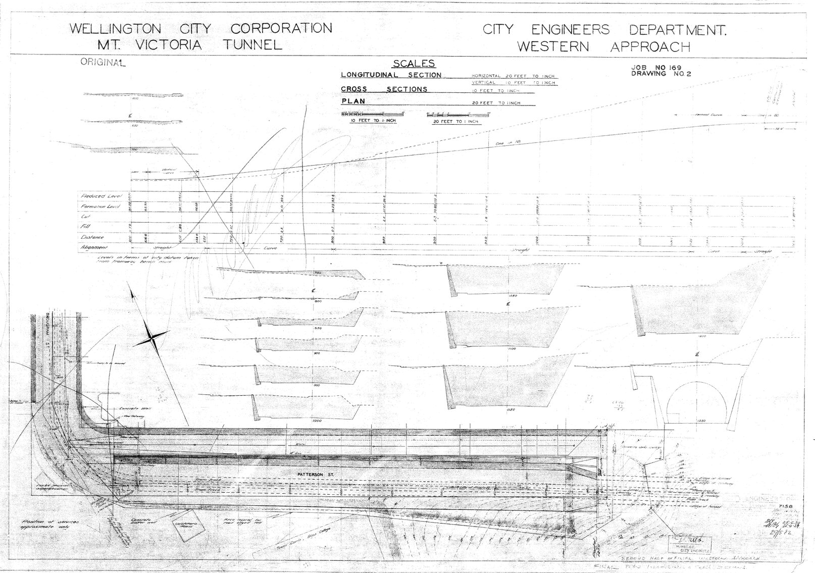 Mount Victoria Tunnel, Job 169 sheet 2, western approach, plan, longitudinal and cross sections