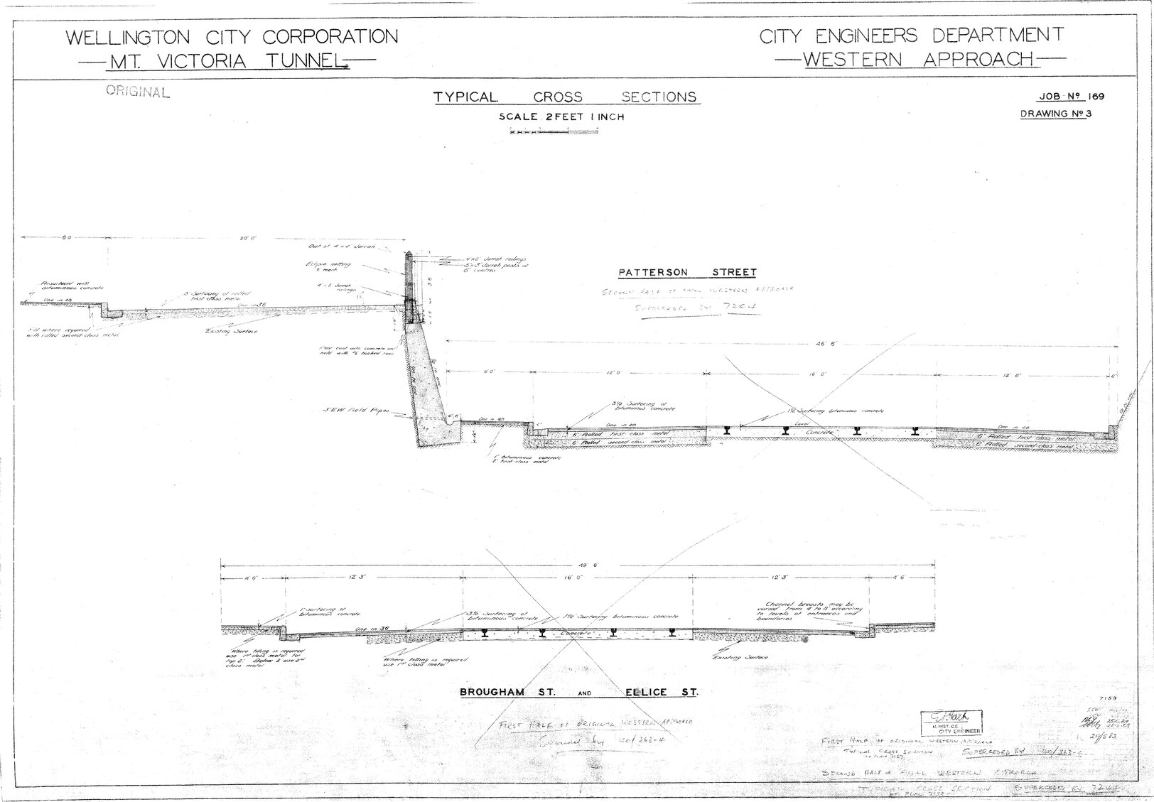 Mount Victoria Tunnel, Job 169 sheet 3, western approach, typical cross sections