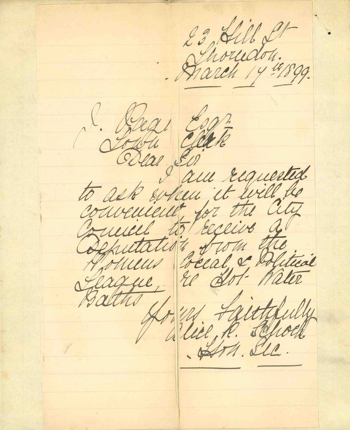 Deputation regarding hot water Baths - Women's Social and Political League