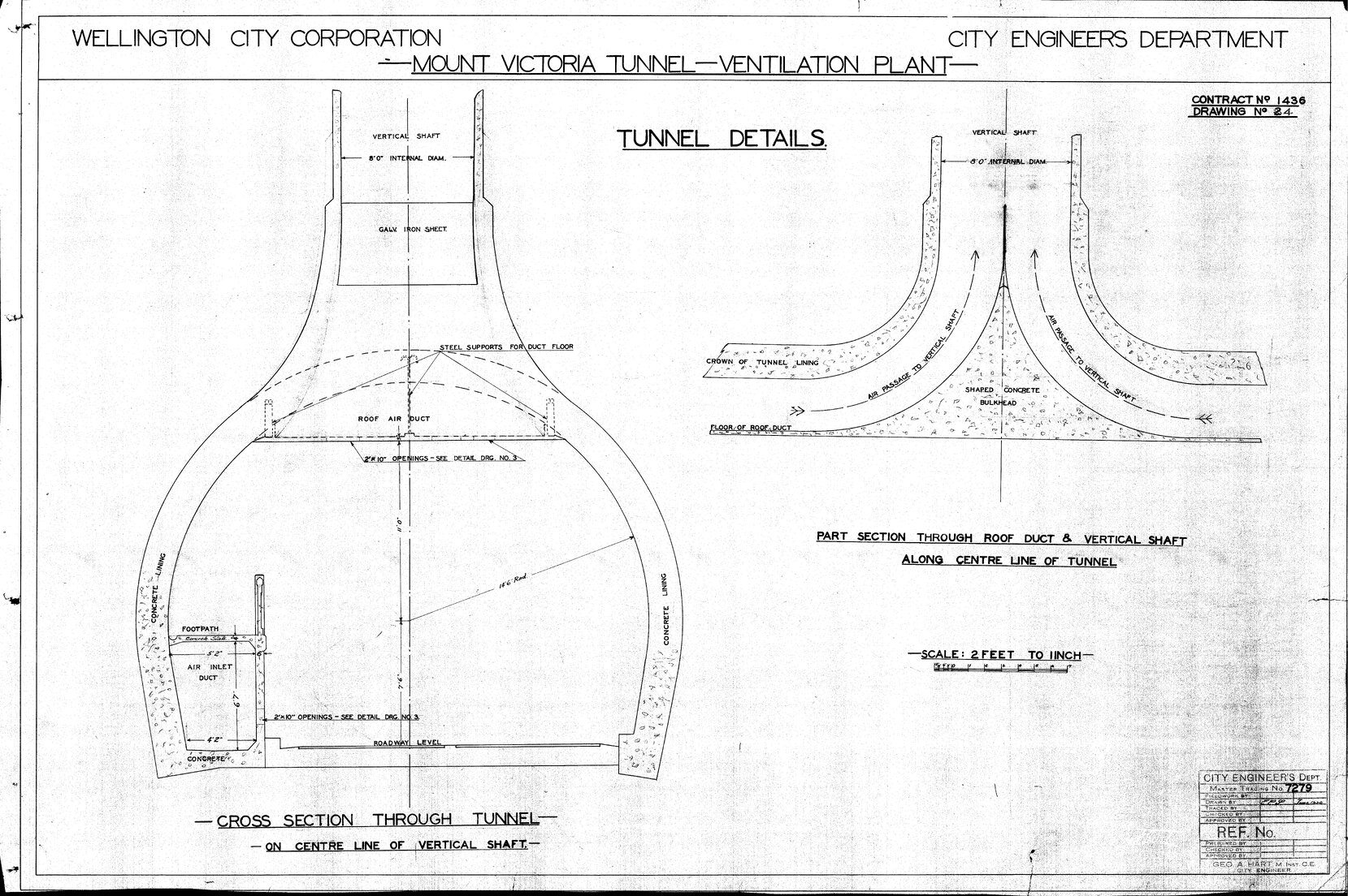 Mount Victoria Tunnel, ventilation plant, sheet 4, tunnel cross sections on centre line of vertical shaft