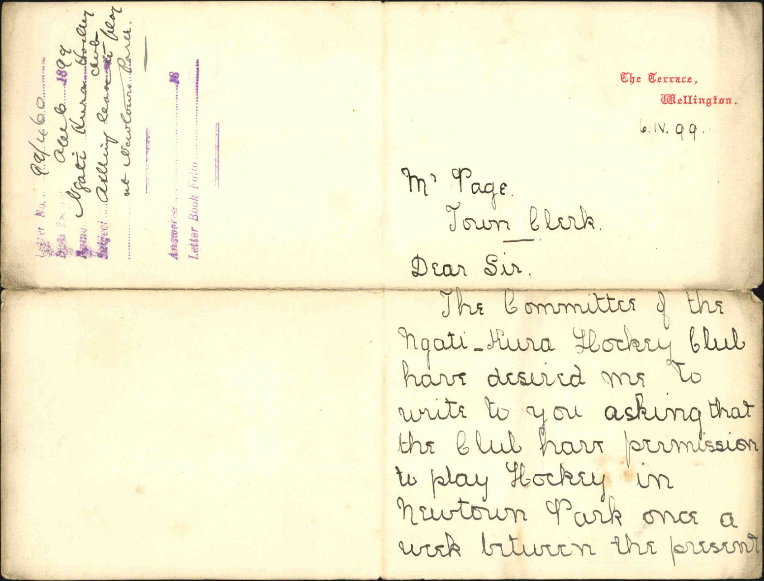 Asking leave to play at Newtown Park - Ngati Kura Hockey Club