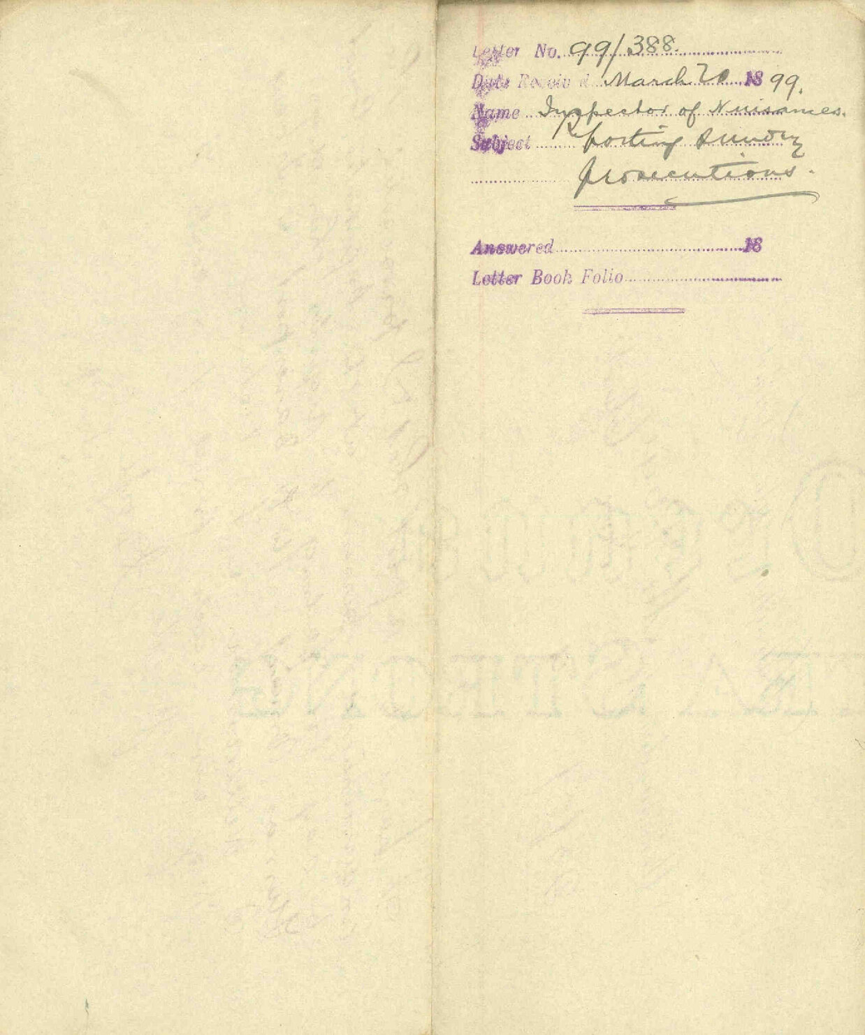 Reporting sundry prosecutions - Inspector of Nuisances