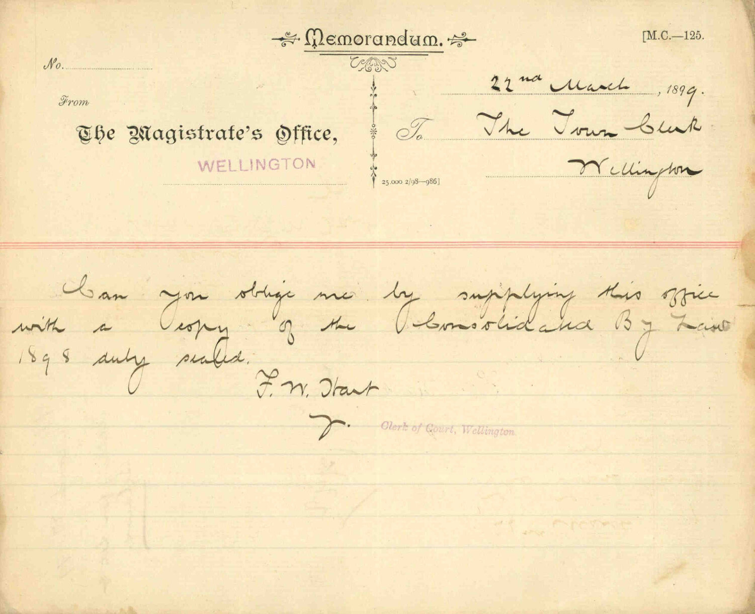 Asking for set of bylaws - Clerk, S M Court