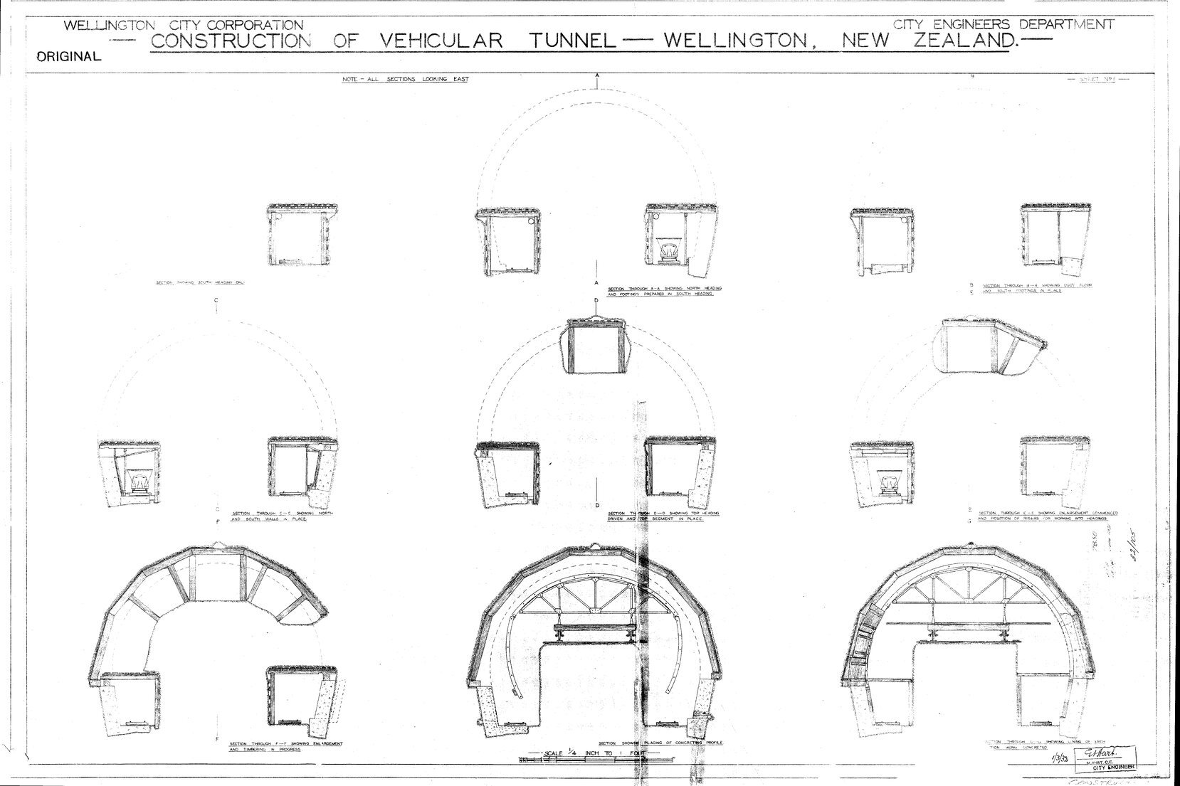 Mount Victoria Tunnel, general method of construction, sheet 1, sections