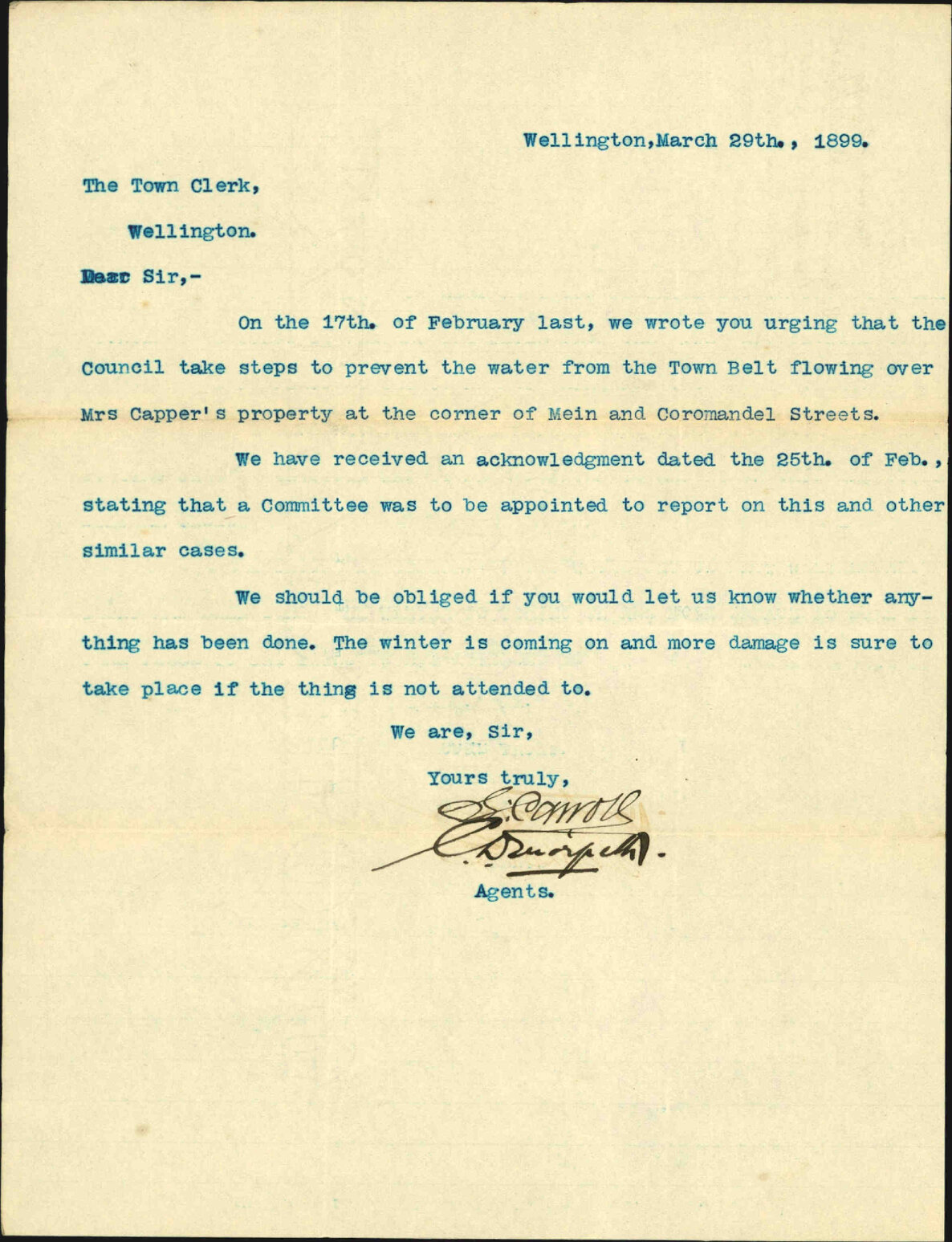 Further regarding east end of Mein Street - S Carroll and C D Morpeth