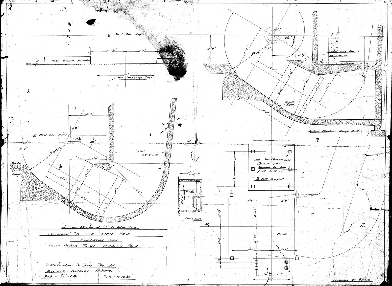 Mount Victoria ventilation plant, foundation plan for Richardson No 9 high speed fans