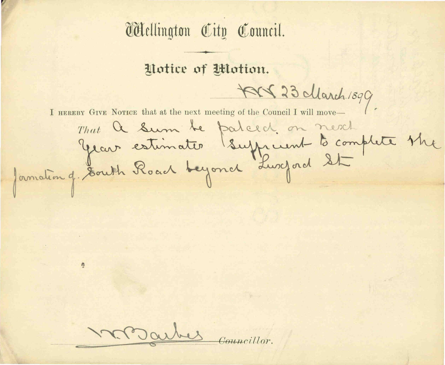 Notice of motion regarding South Road - Councillor Barber