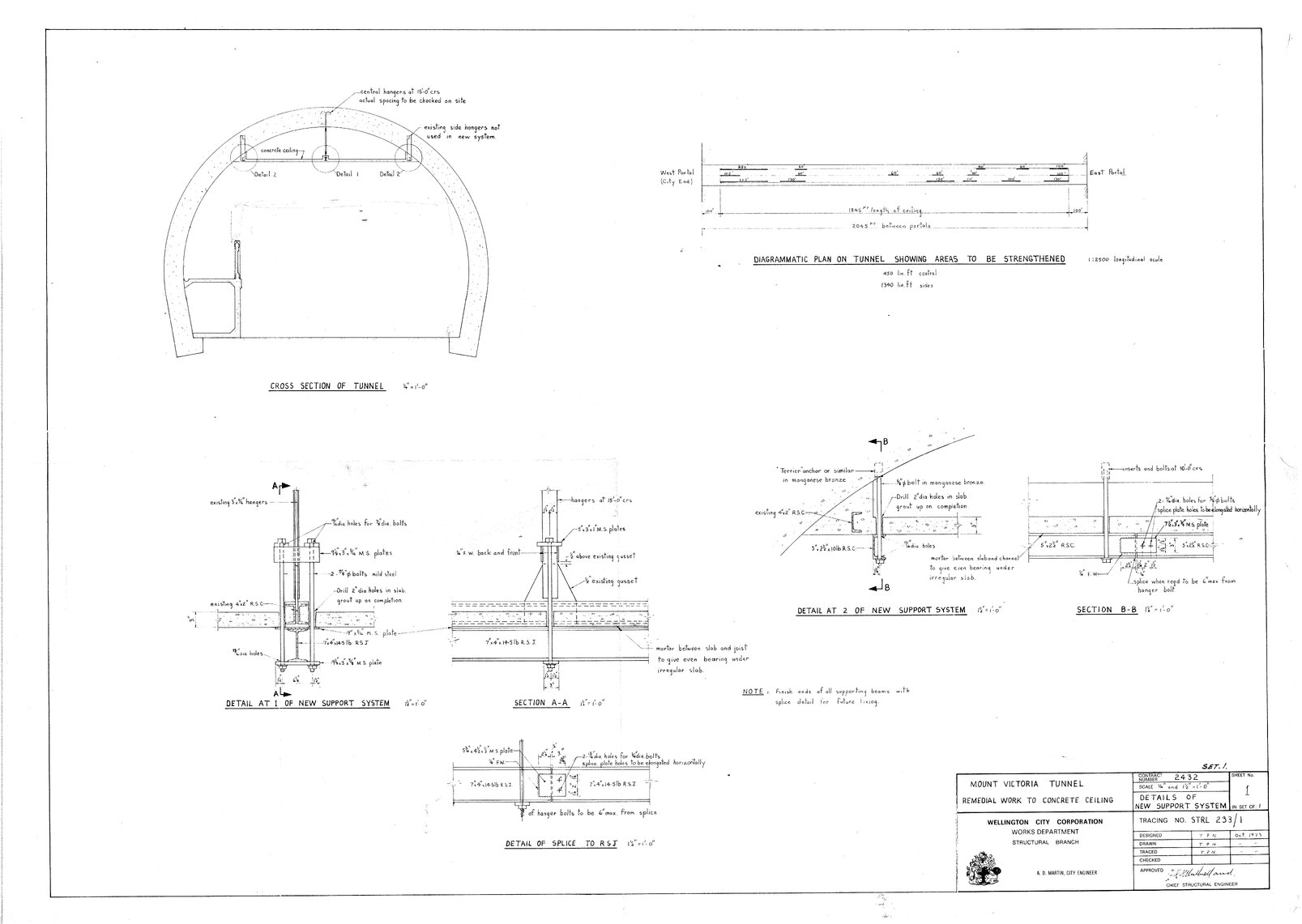 Mount Victoria Tunnel, remedial work to concrete ceiling, sheet 1