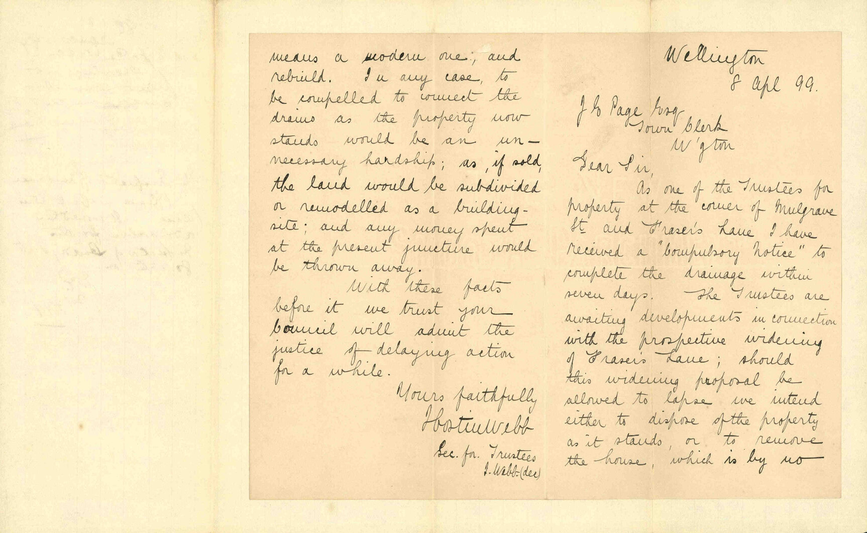 Drainage at property, corner of Mulgrave Street and Fraser's Lane - J C Webb