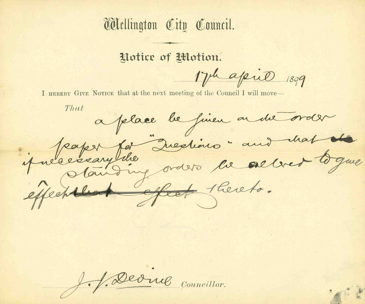 Notice of motion - Councillor Devine
