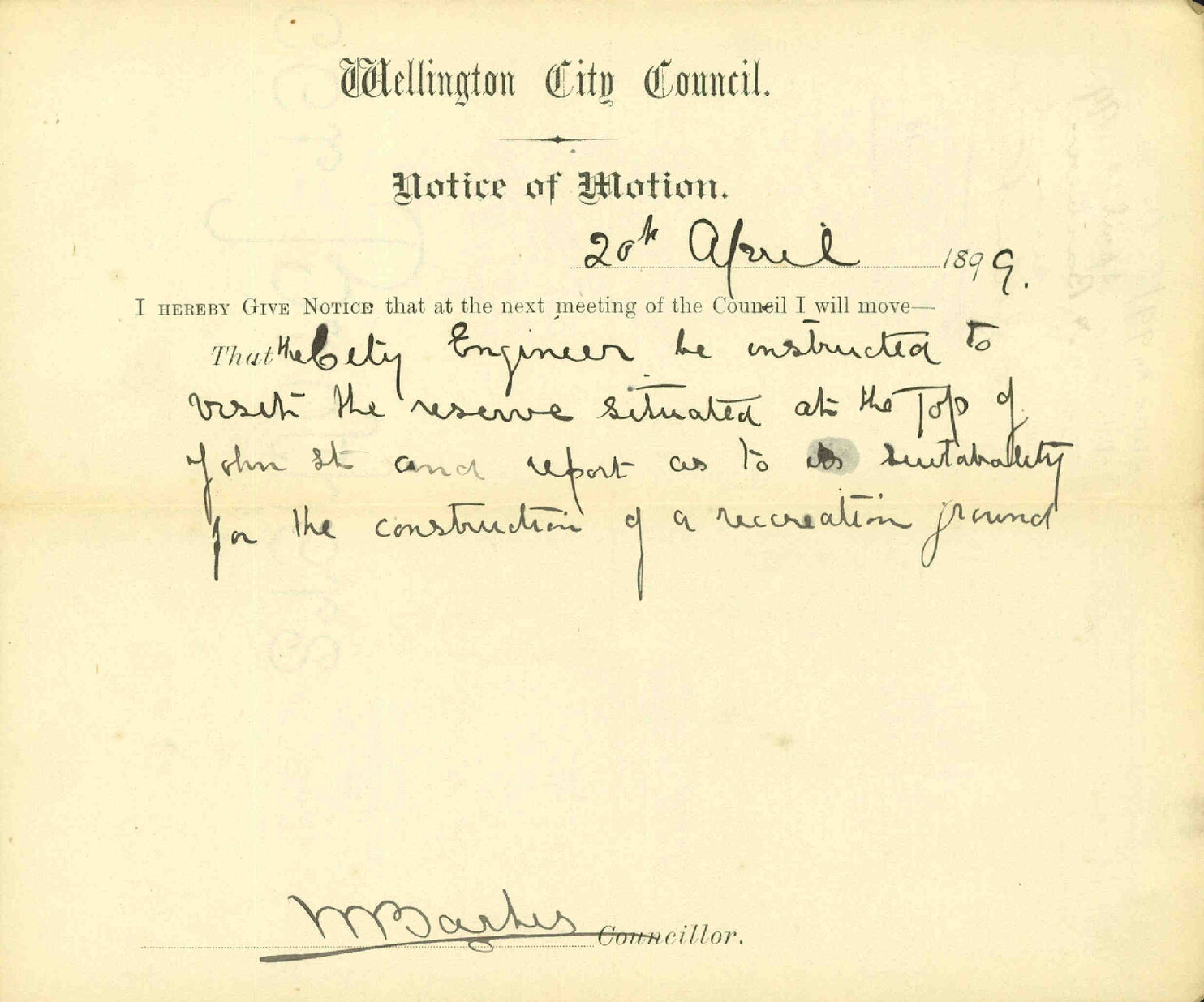 Reserve at John Street - Councillor Barber