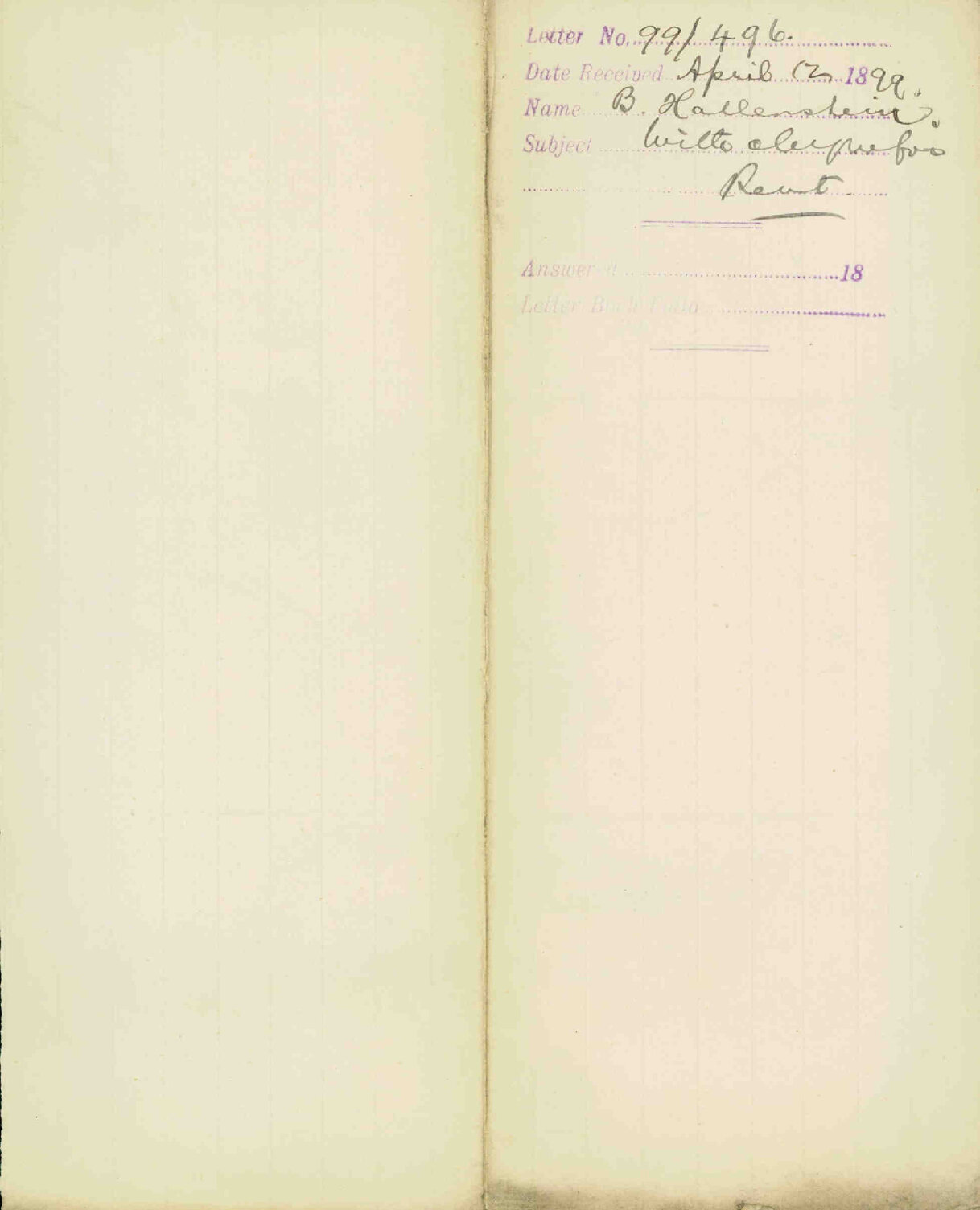 With cheque for rent - B Hallenstein