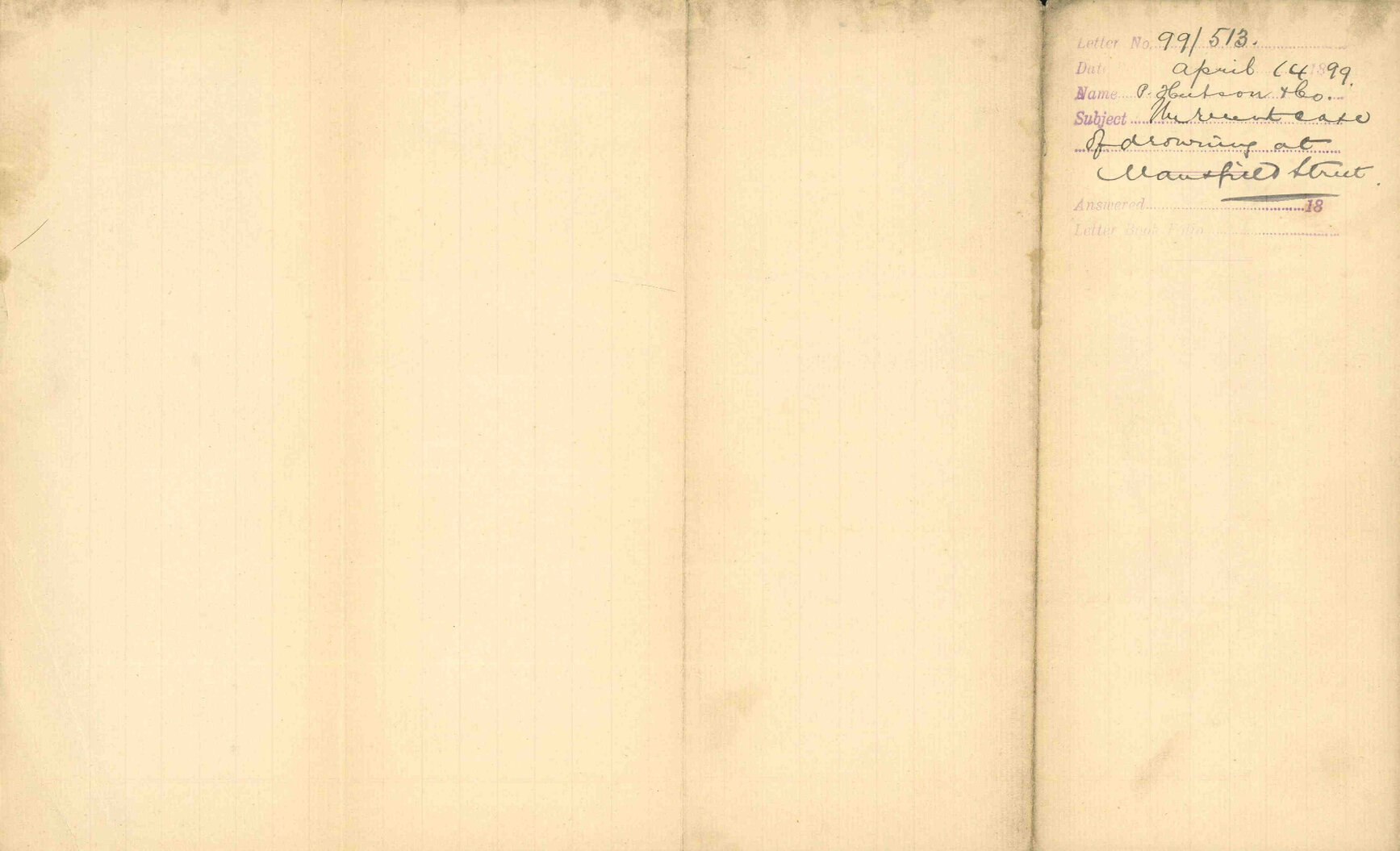 The recent case of drowning at Mansfield Street - P Hutson and Company