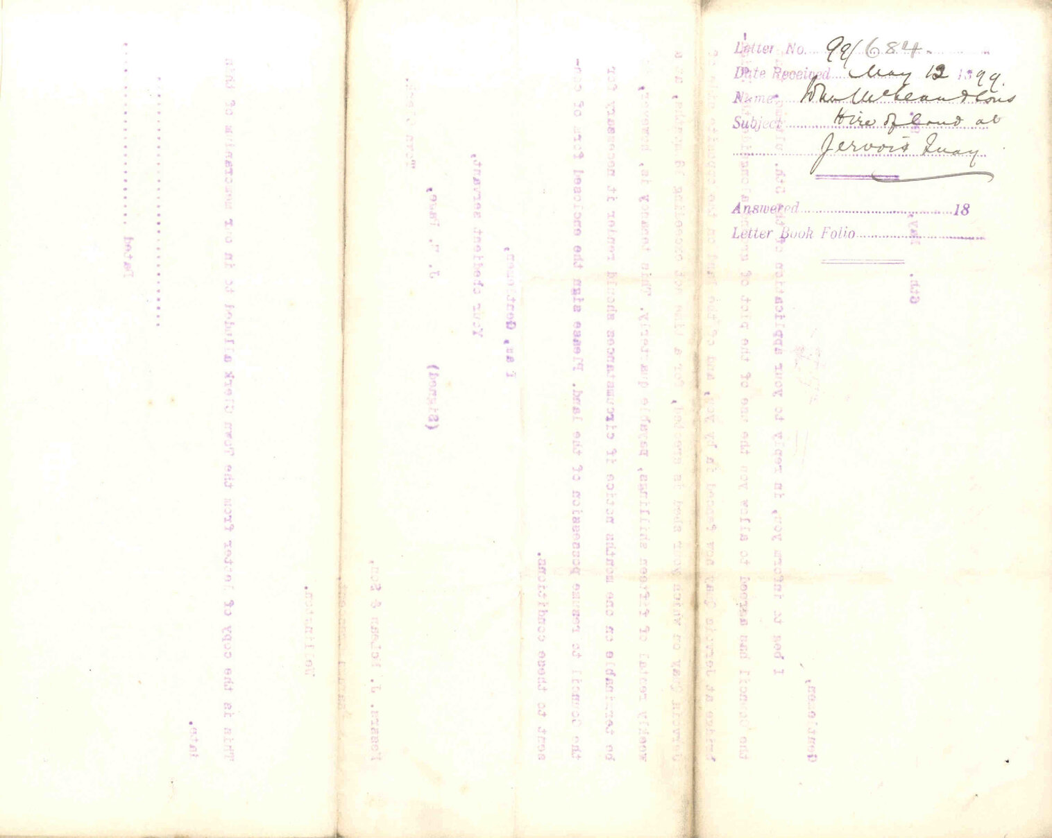 Hire of land at Jervois Quay - John McLean &amp; Sons