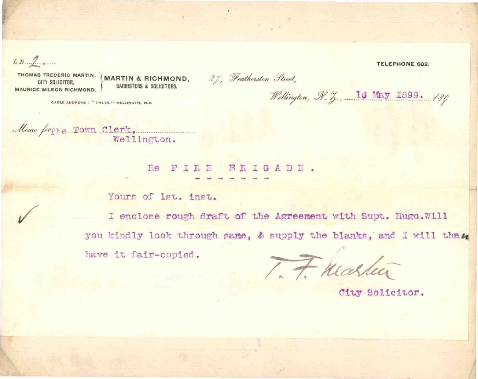 Agreement with Superintendent of the Fire Brigade - City Solicitor