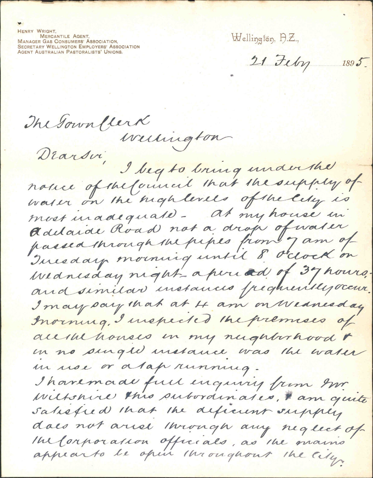 Deficiency in water supply - Henry Wright