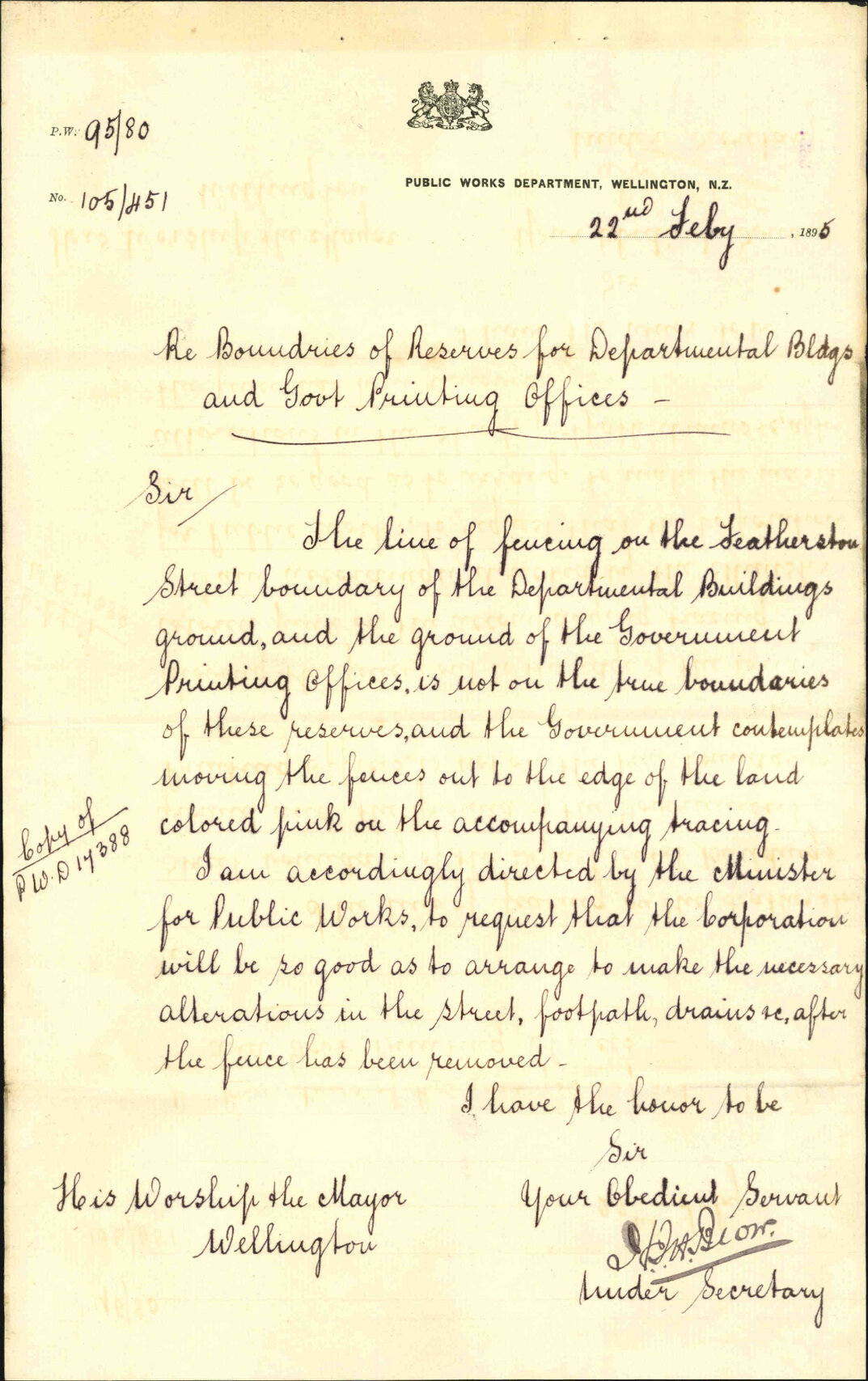 Line of Featherstone [Featherston] Street - Public Works Department