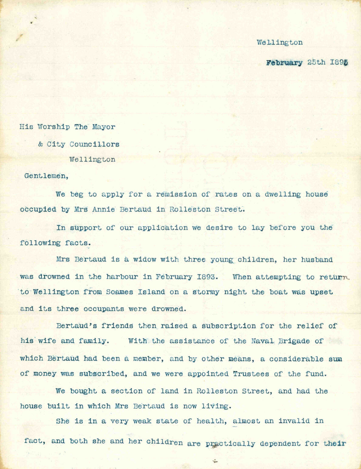 Application for remission of rates - Mrs Bertaud's Trustees