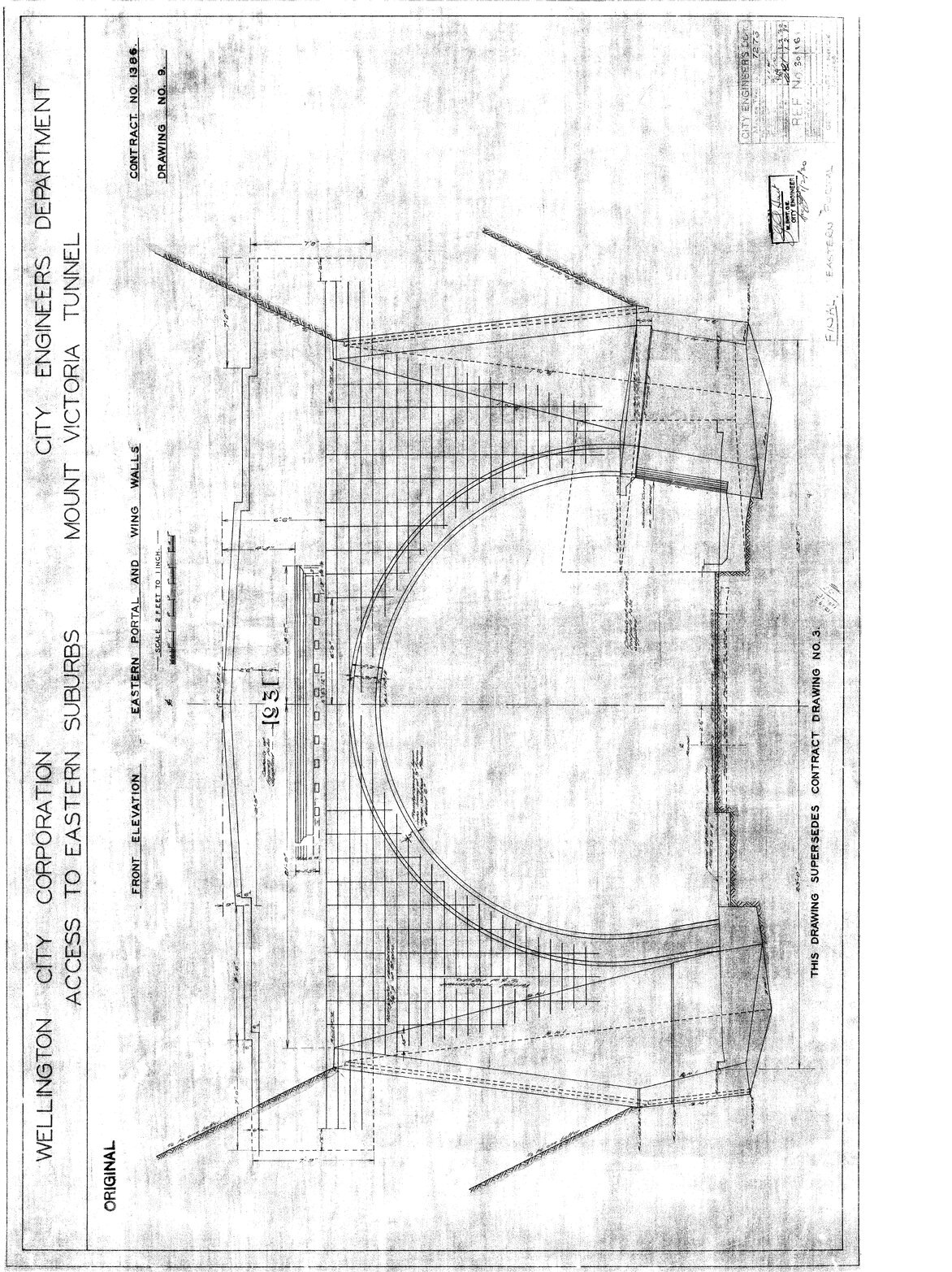 Mount Victoria Tunnel, sheet 9, front elevation, eastern portal and wing walls, final
