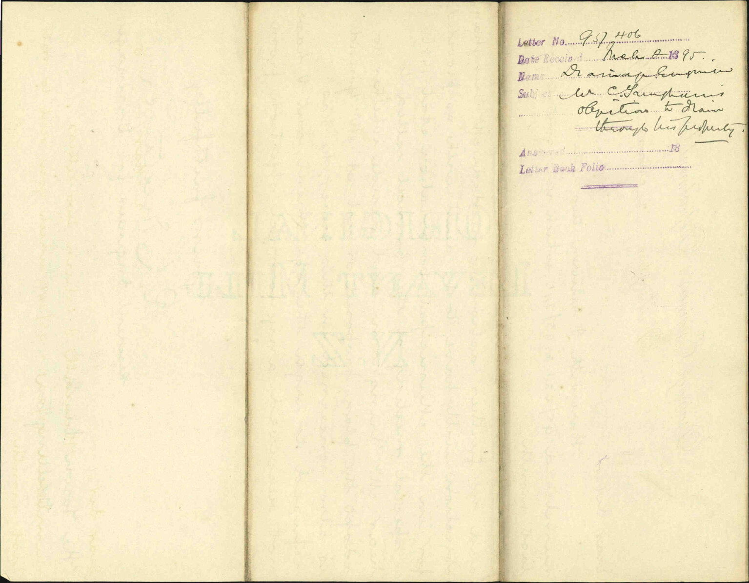 Mr C Tringham's objection to drain through his property - Drainage Engineer