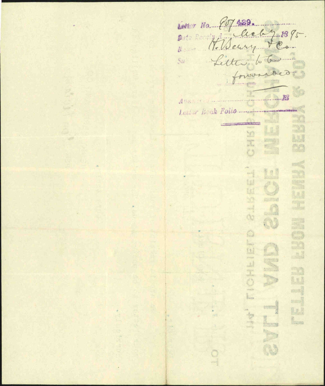 Letter to be forwarded - H Berry &amp; Company